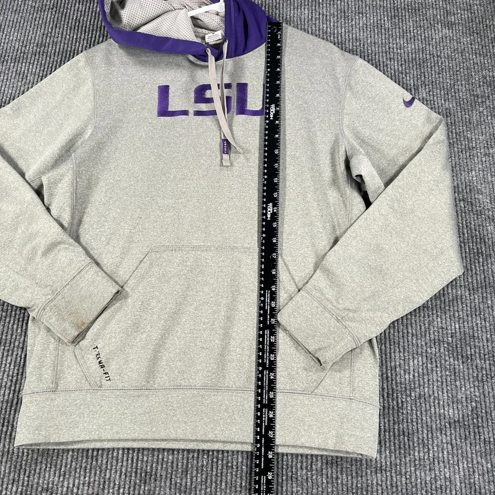 LSU Tigers Mens Sweatshirt Small Nike Gray Long Sleeve Therma Fit Hoodie SEC